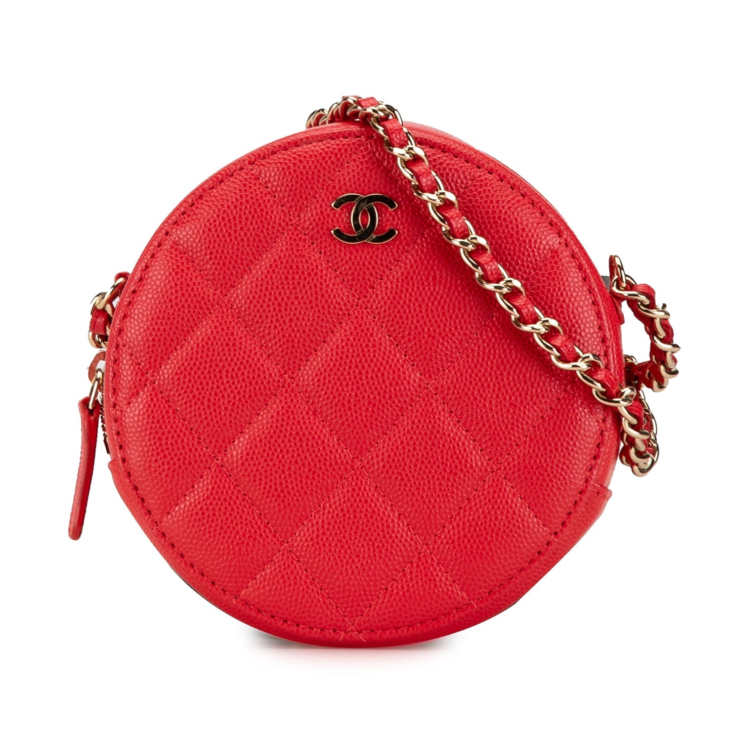 Red Chanel Quilted Caviar Round Clutch With Chain Crossbody Bag