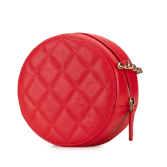 Red Chanel Quilted Caviar Round Clutch With Chain Crossbody Bag