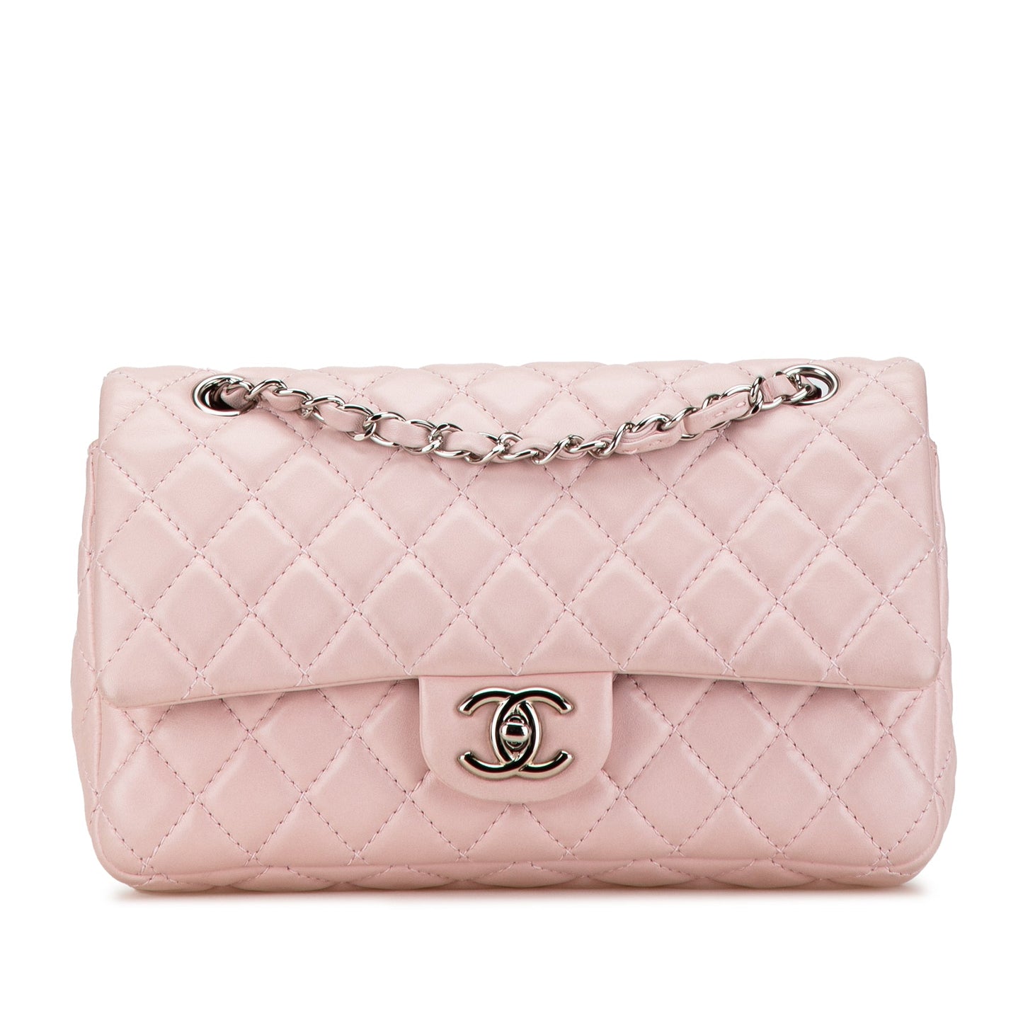 Pink Chanel Medium Classic Lambskin Double Flap Shoulder Bag