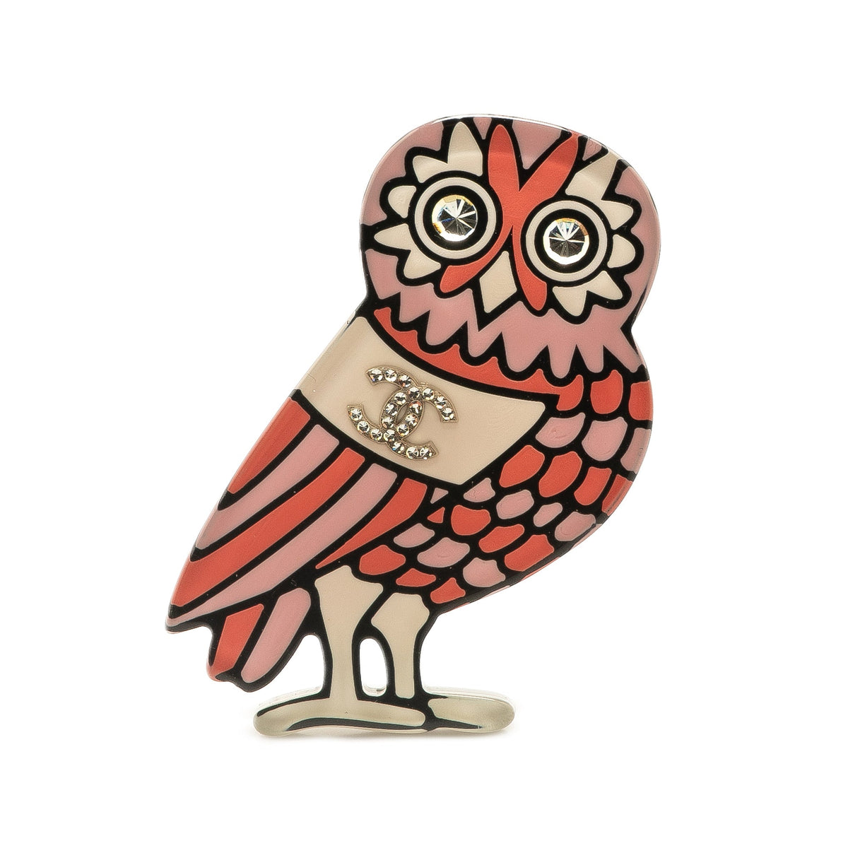 Pink Chanel Resin and CC Crystal Owl Brooch
