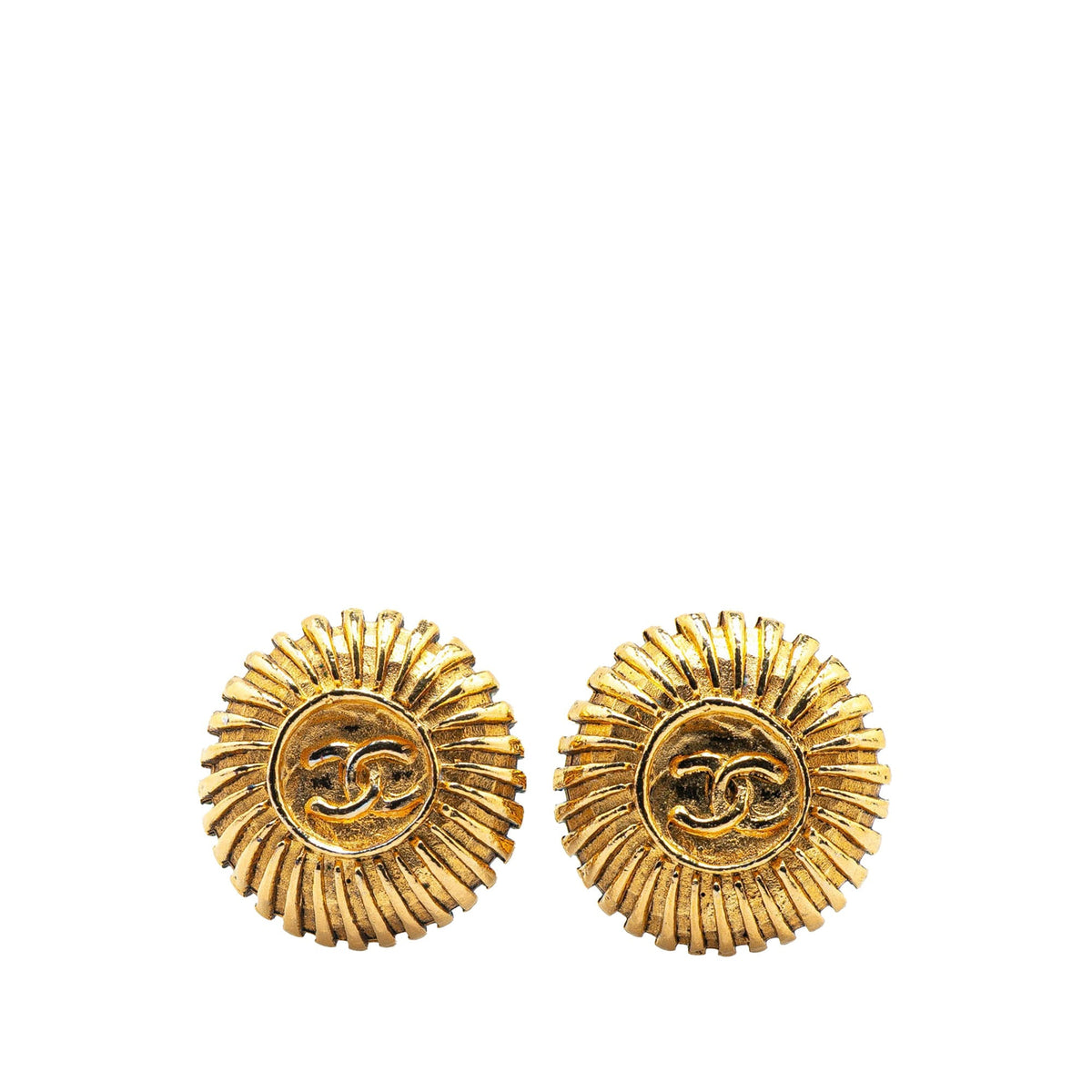 Gold Chanel Gold Plated CC Round Clip on Earrings