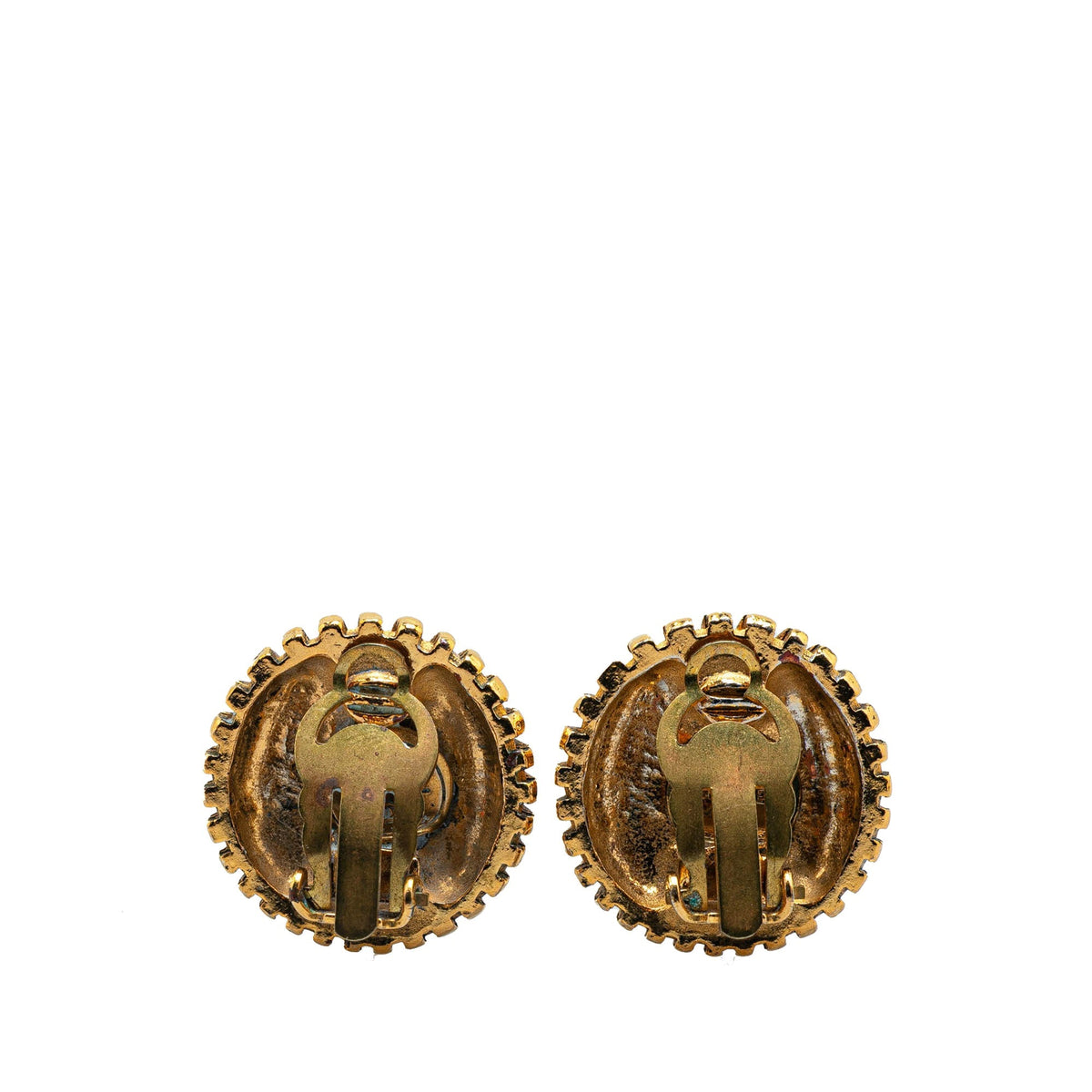Gold Chanel Gold Plated CC Round Clip on Earrings
