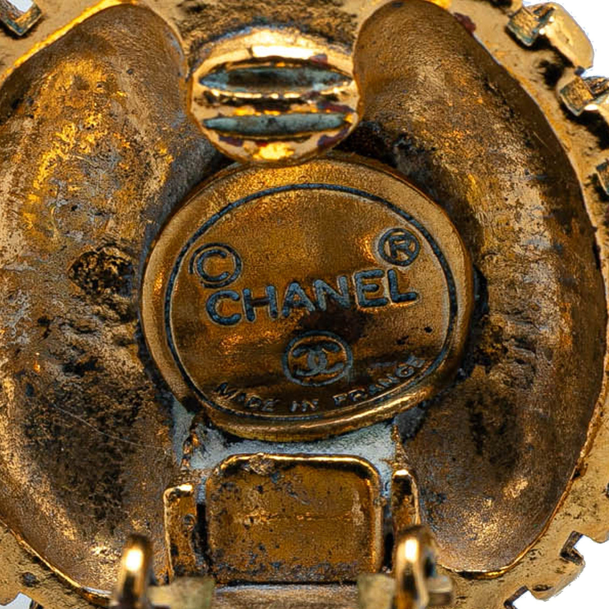 Gold Chanel Gold Plated CC Round Clip on Earrings