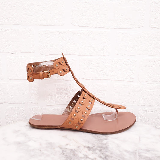 AQUAZZURA TAN STUDDED SANDALS - SIZE 37