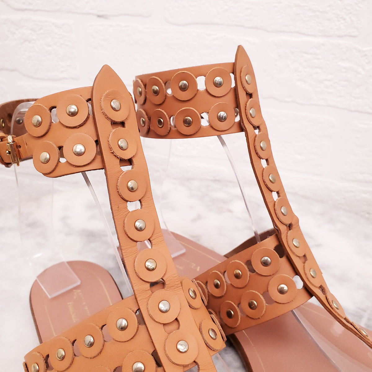 AQUAZZURA TAN STUDDED SANDALS - SIZE 37