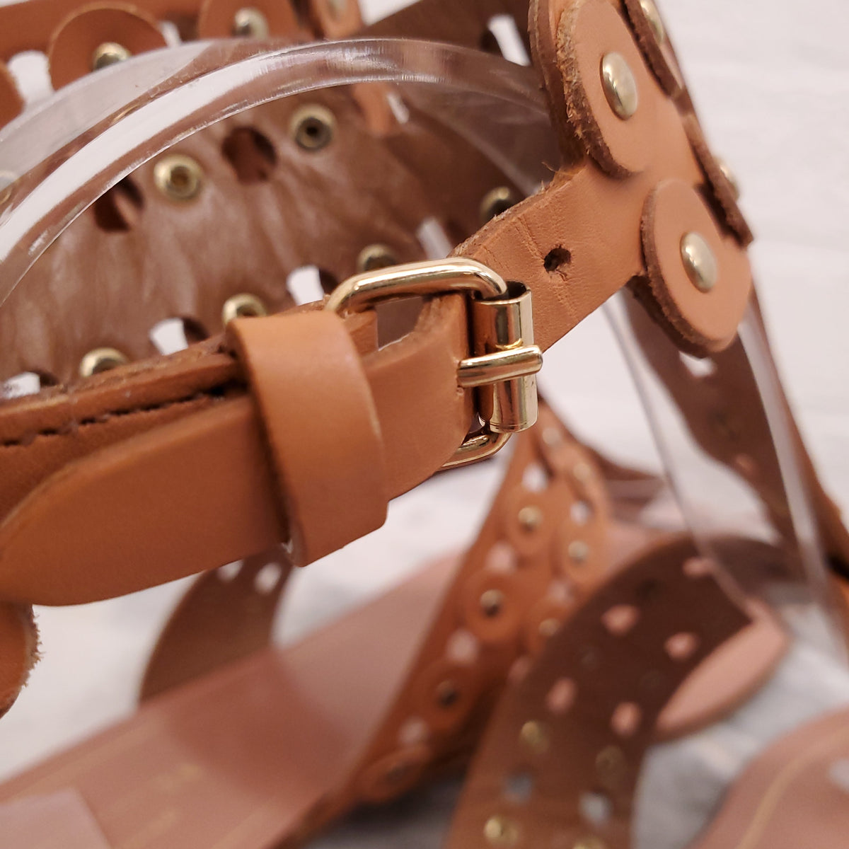 AQUAZZURA TAN STUDDED SANDALS - SIZE 37