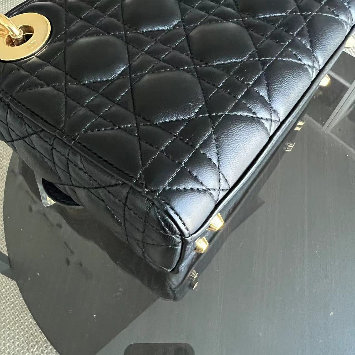 *Adjustable Strap* Lady Mini Cannage Lambskin Black Golden Hardware