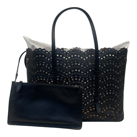 Alaia Black Leather Laser Cut Mina Tote Bag