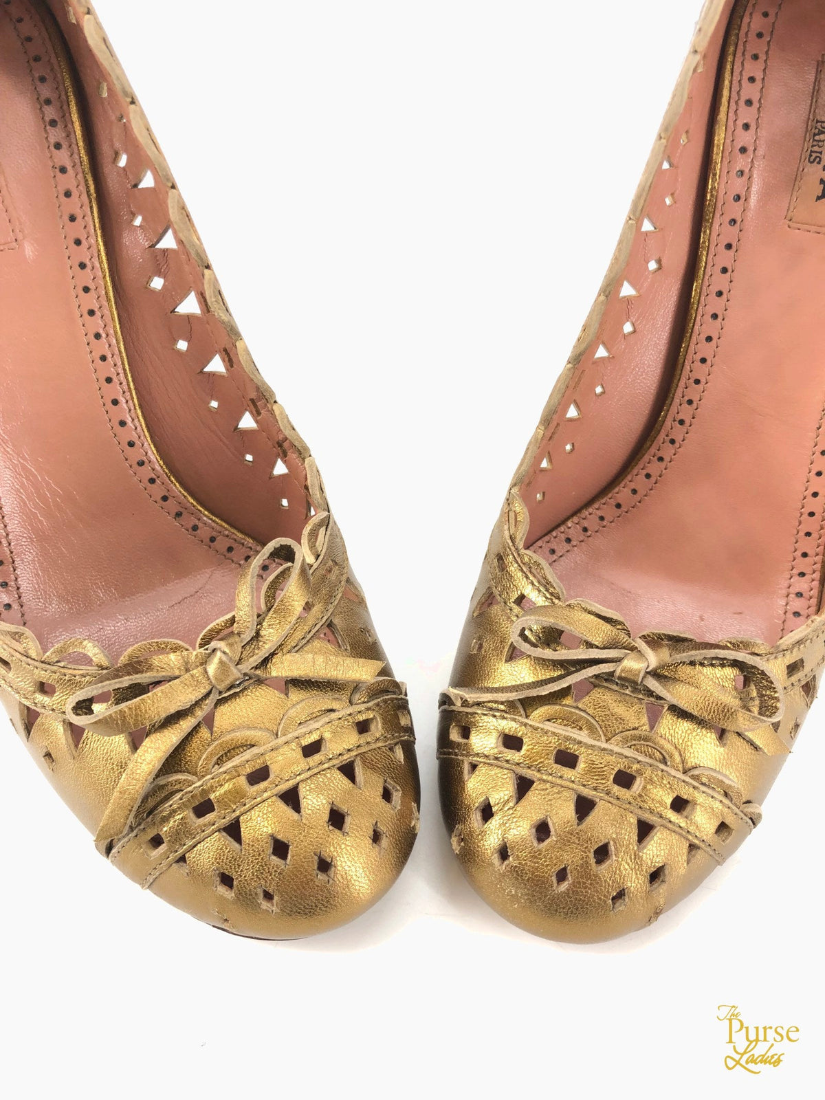 ALAIA Gold Metallic Laser Cut Leather Pumps SZ 37