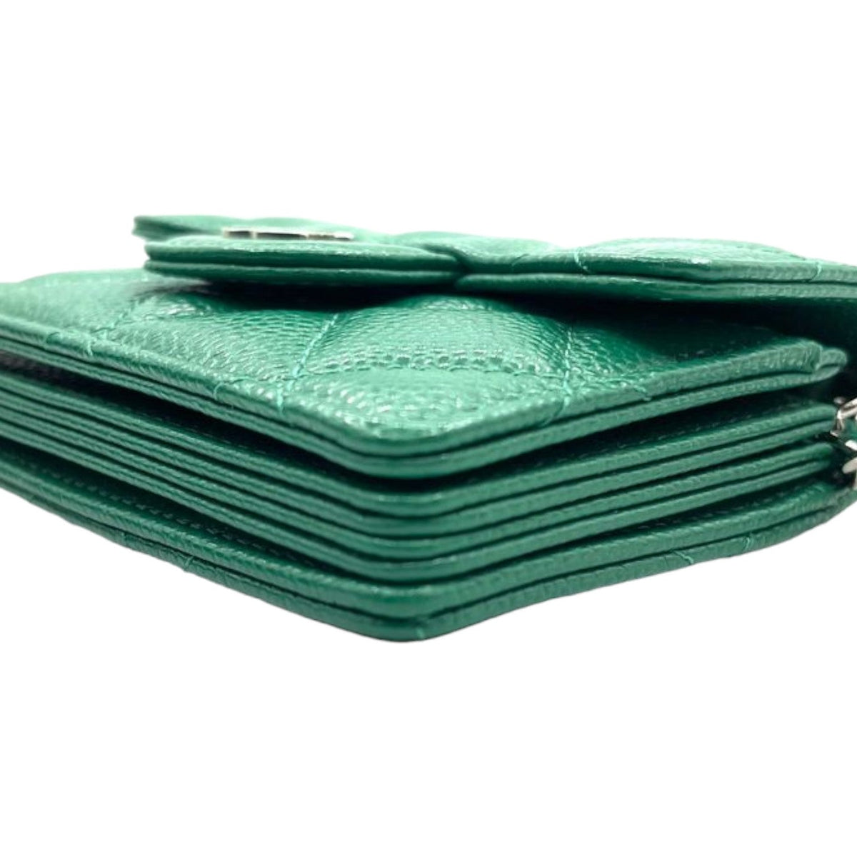 Flap  Holder On Chain Caviar Quilted Green SHW
