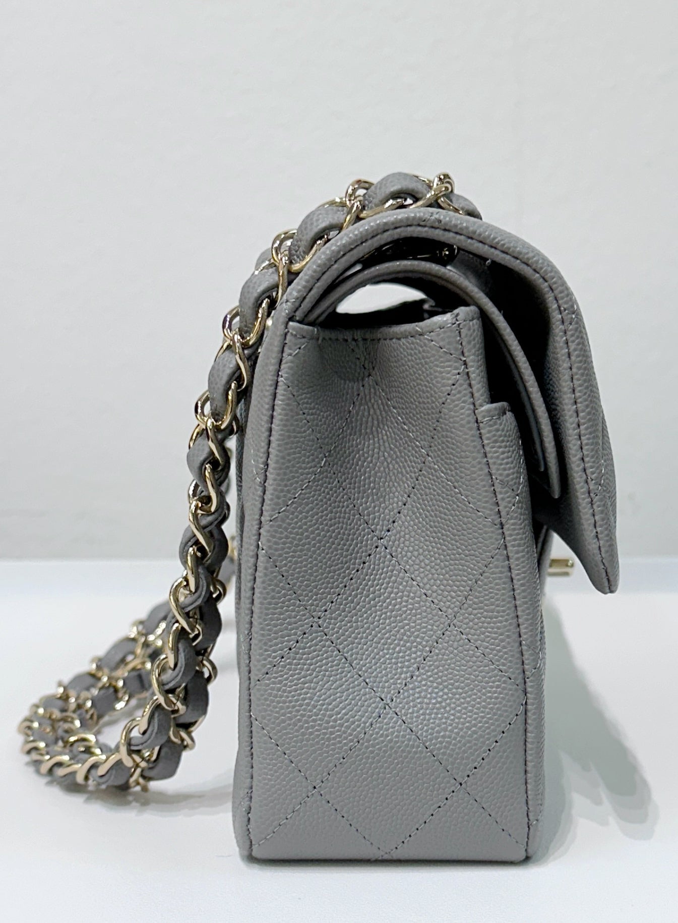 Chanel Small Caviar Quilted Double Flap Grey 21B Unused Condition