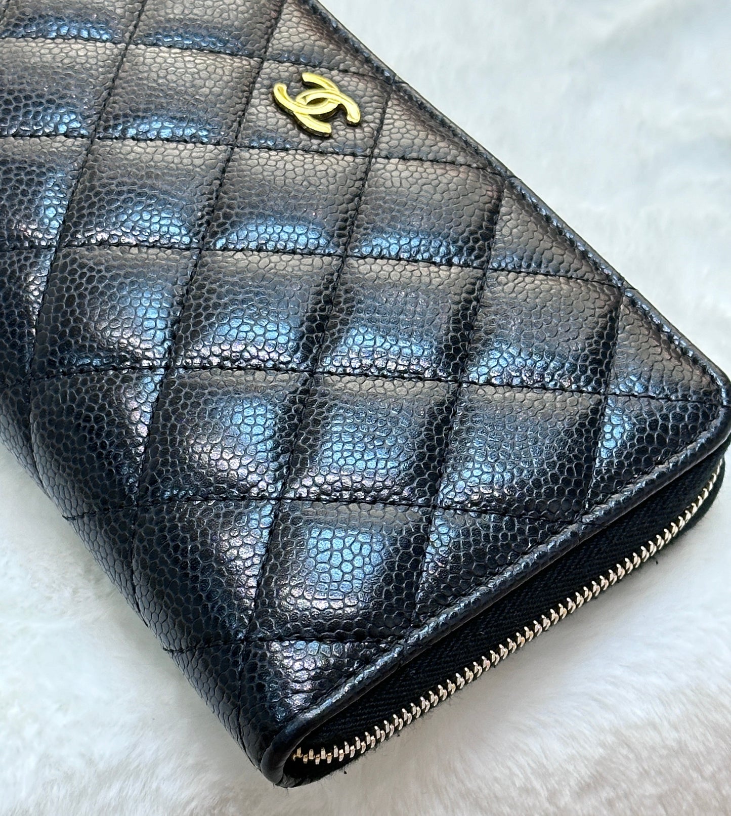 Chanel Caviar Long Zip Wallet Black