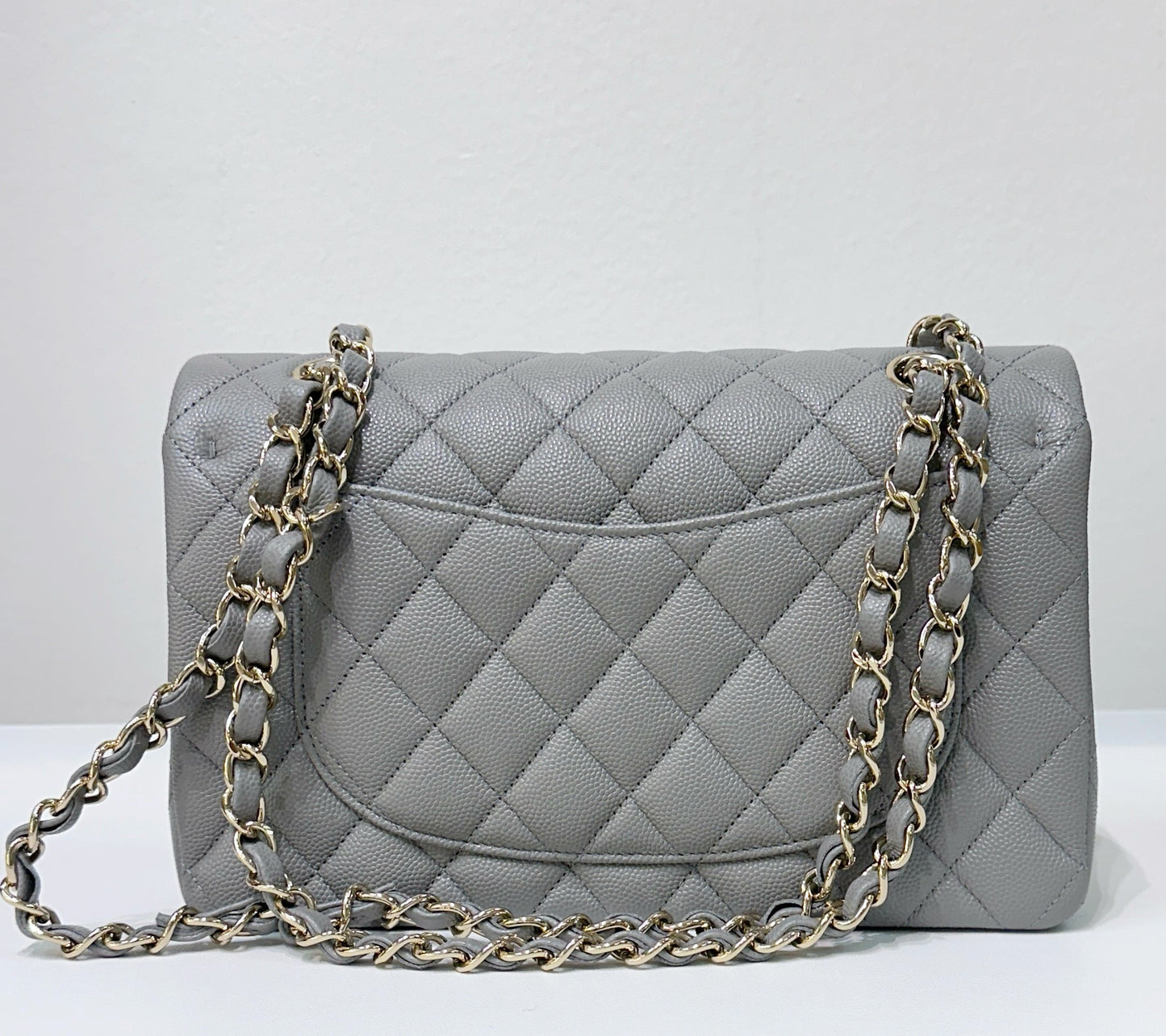 Chanel Small Caviar Quilted Double Flap Grey 21B Unused Condition