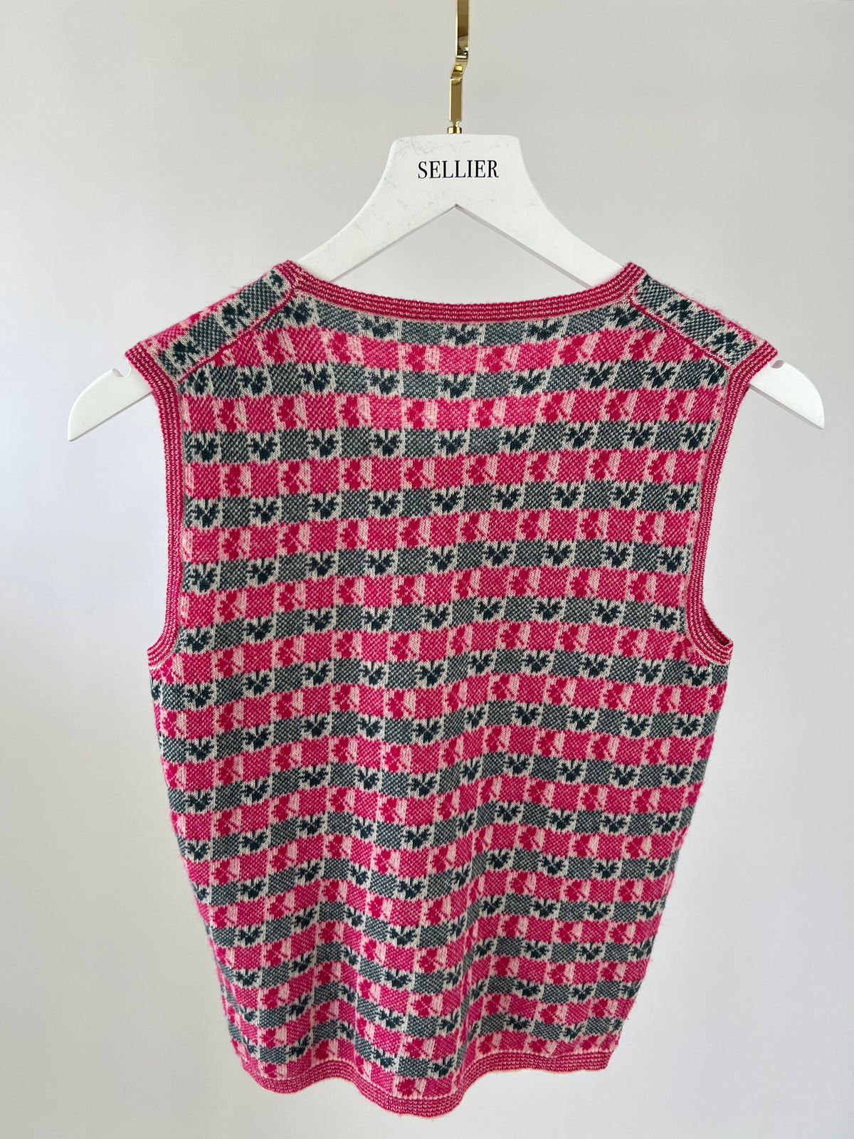 Chanel Pink Intarsia Knit Cashmere igan and Top Set Size FR 40 (UK 12)