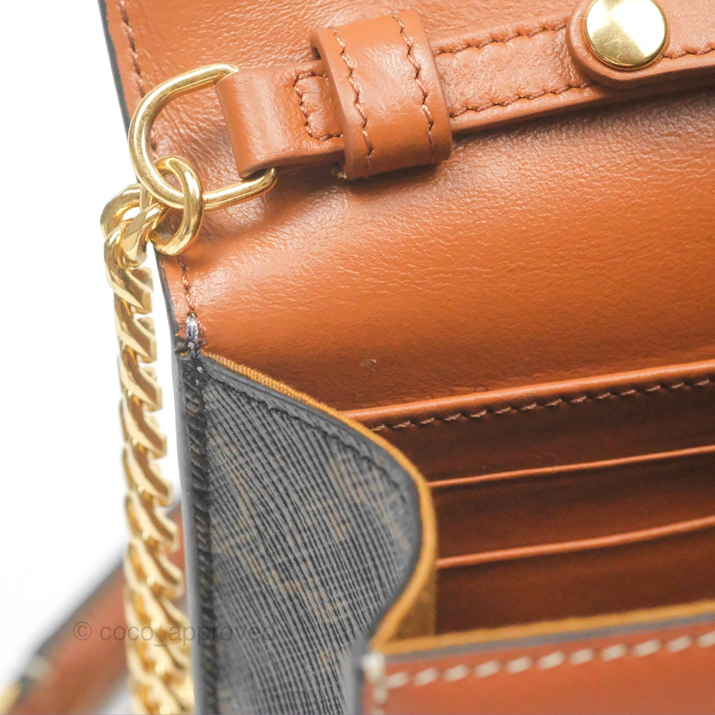 Celine Triomphe Wallet On Chain Canvas Tan Calfskin