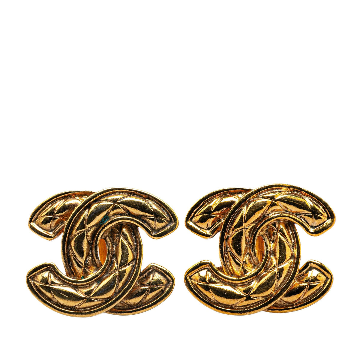 Gold Chanel Gold Plated CC Quilted Clip On Earrings