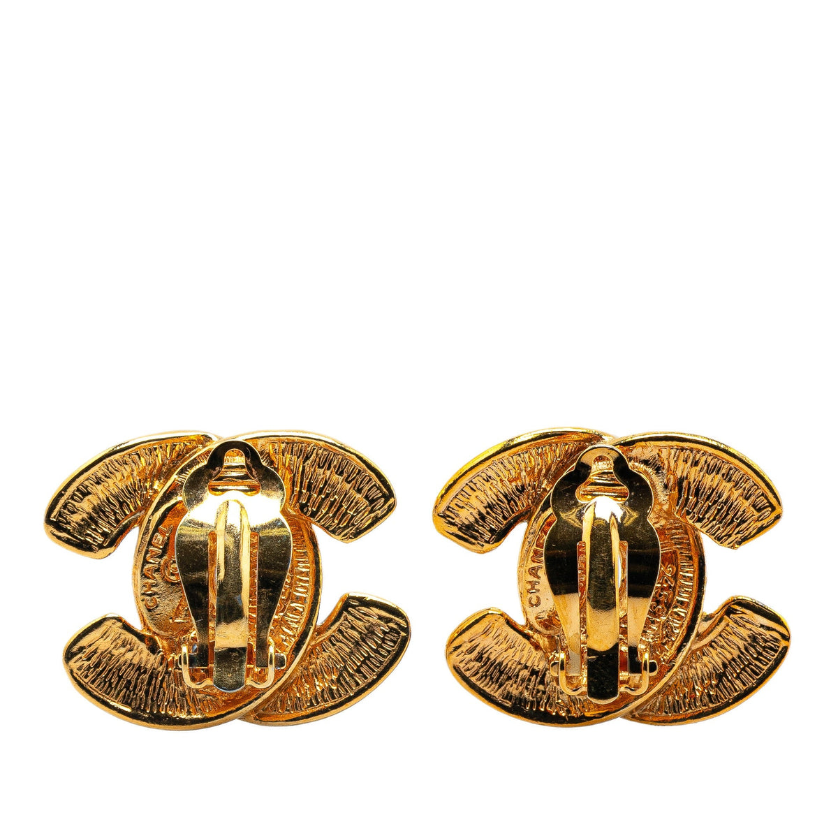 Gold Chanel Gold Plated CC Quilted Clip On Earrings