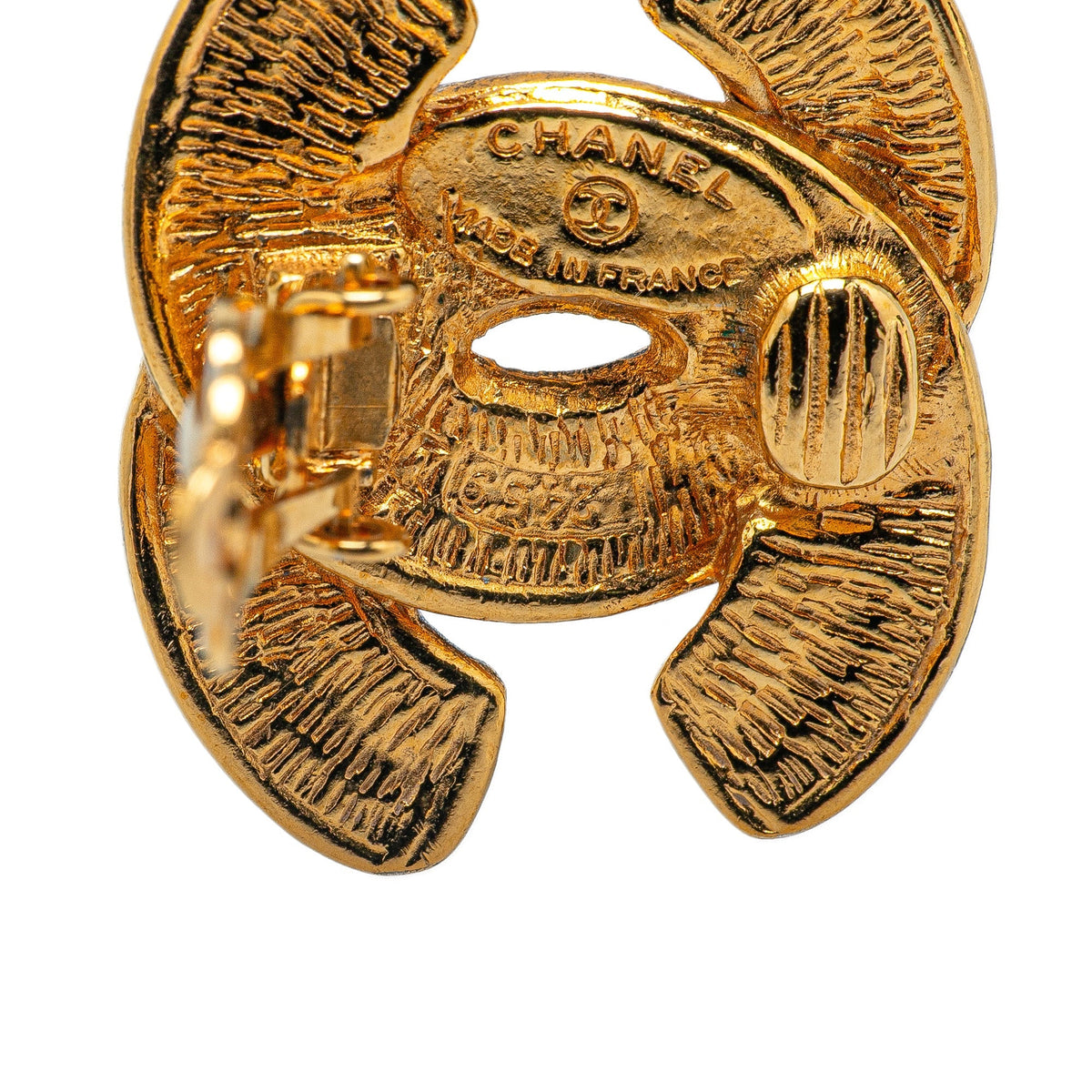 Gold Chanel Gold Plated CC Quilted Clip On Earrings