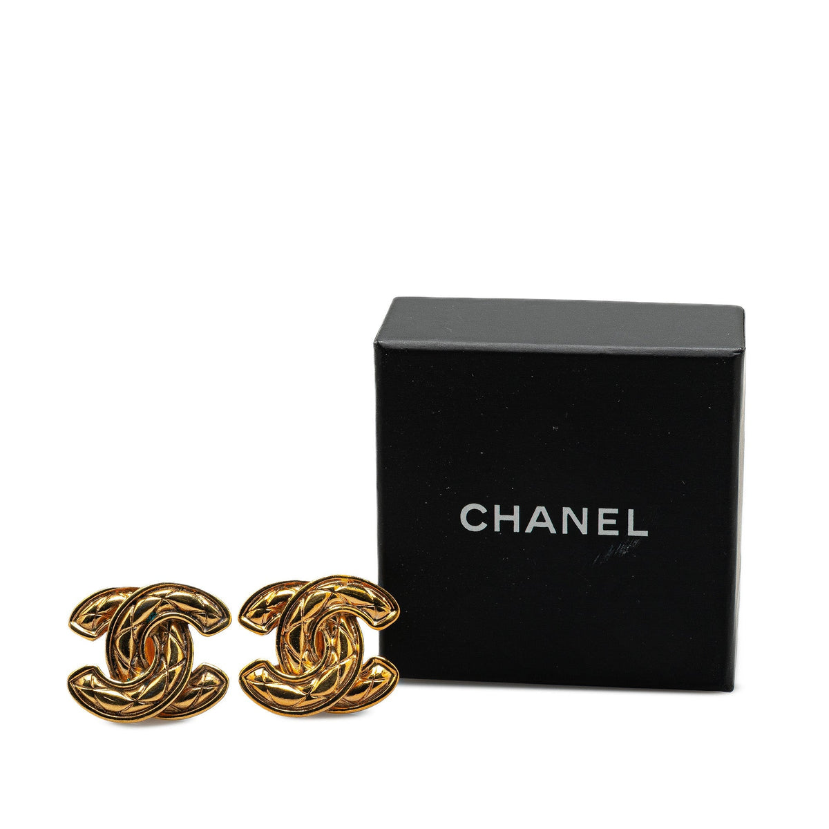Gold Chanel Gold Plated CC Quilted Clip On Earrings