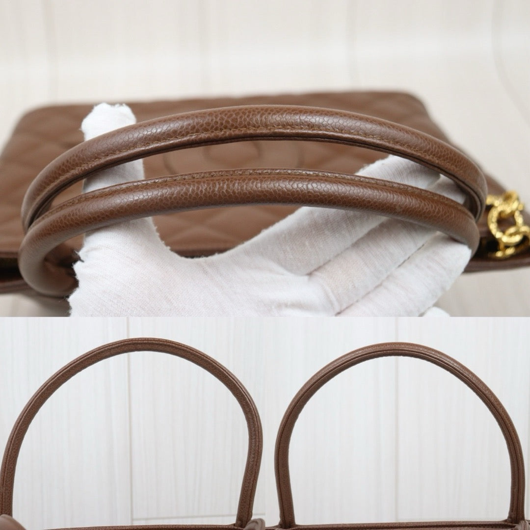 Very Good ( Rank A)｜ CHANEL Caviar Skin Calf Leather Tote Bag Golden Brown Made In 1997～1999Year｜P25071803