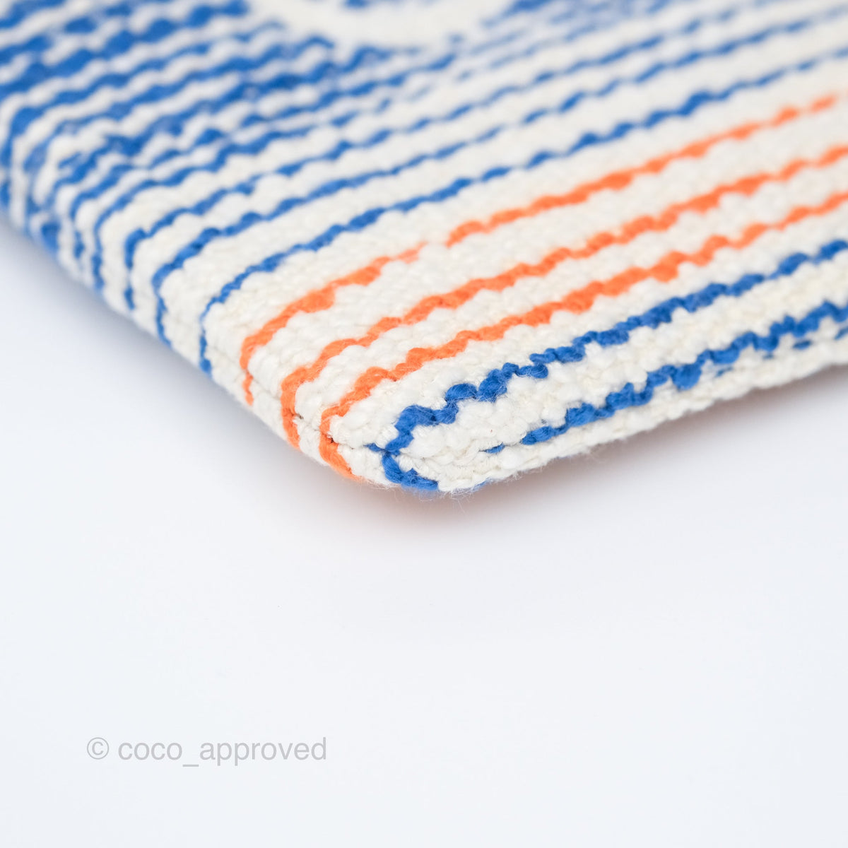 Celine Small Pouch with Strap in Striped Textile Ivory Orange Blue