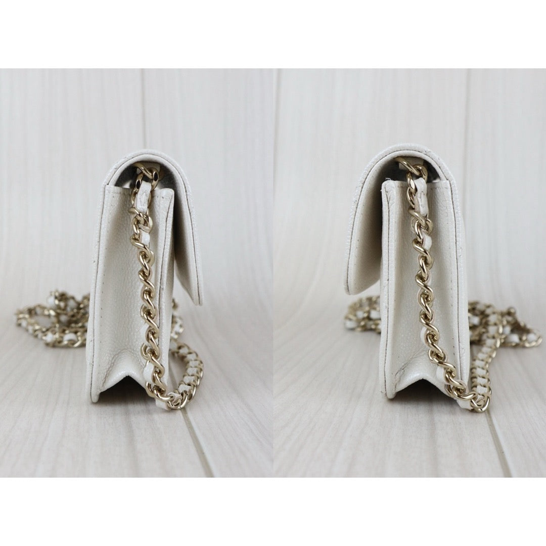 Very Good ( Rank A)｜ CHANEL Matelasse Chain Calf Leather Colour Rhinestone Mini WOC White  IC Chips Model ｜W25062903