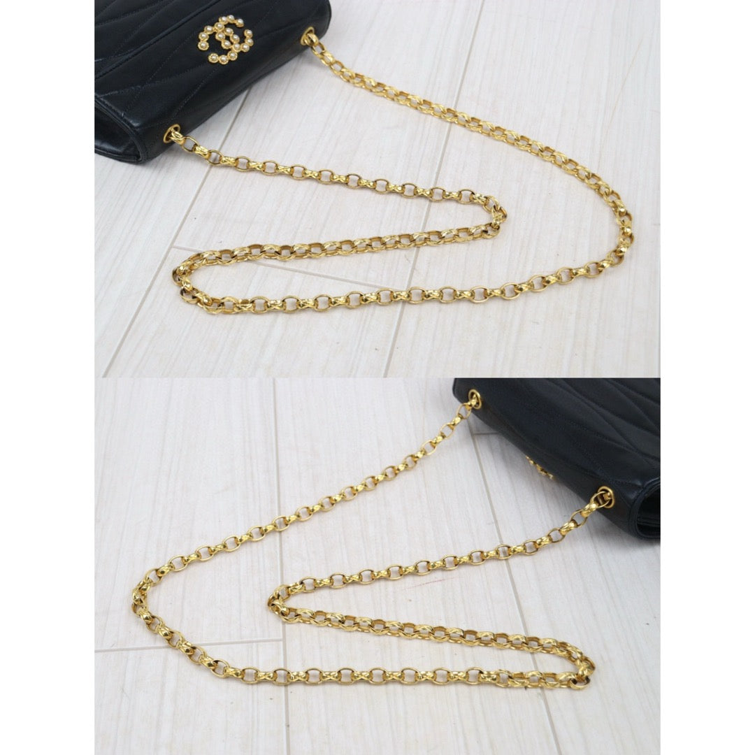 Good ( Rank AB)｜ CHANEL Pearl Coco Mark Lambskin Matrasse Chain Shoulder Bag Black  Made in 1991-1994Year ｜Y25022709