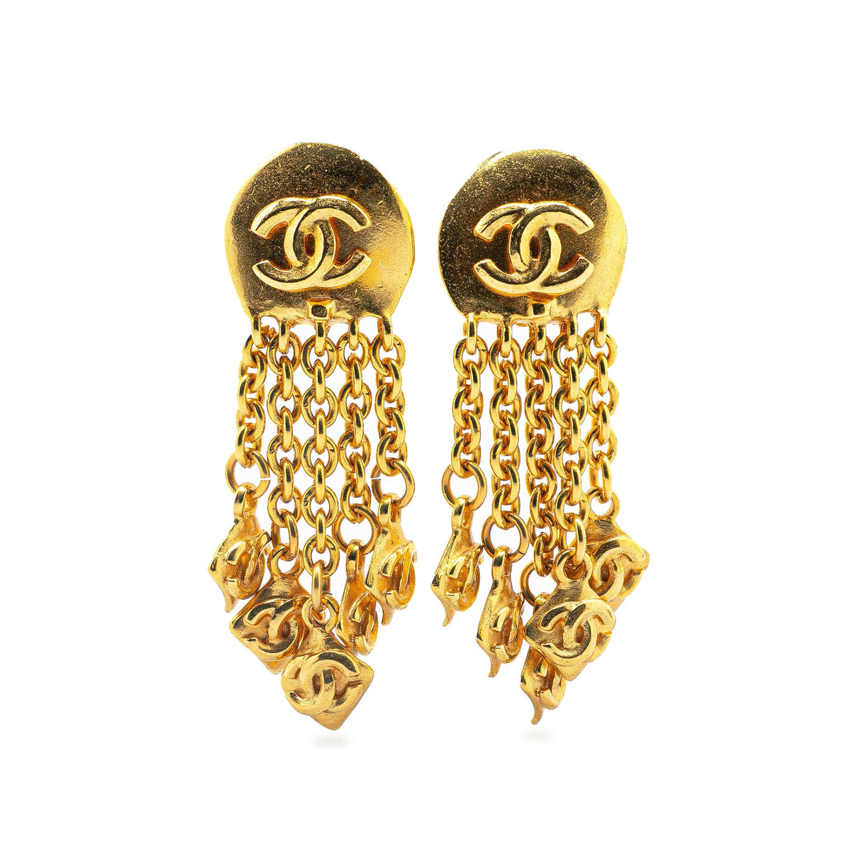 Gold Chanel Gold Plated Dangle CC Clip on Earrings