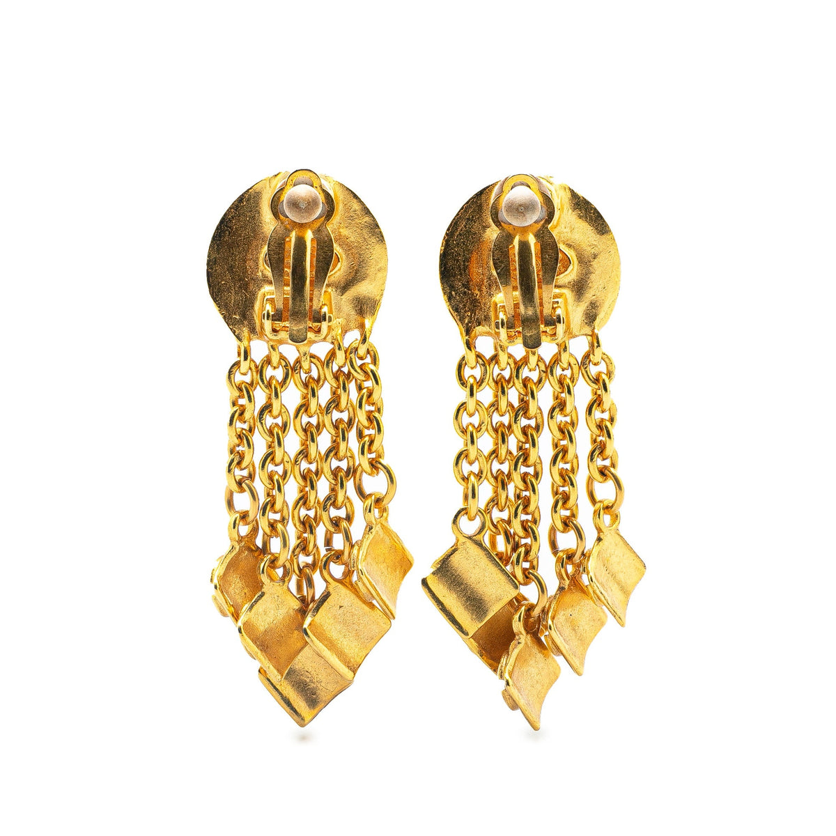 Gold Chanel Gold Plated Dangle CC Clip on Earrings