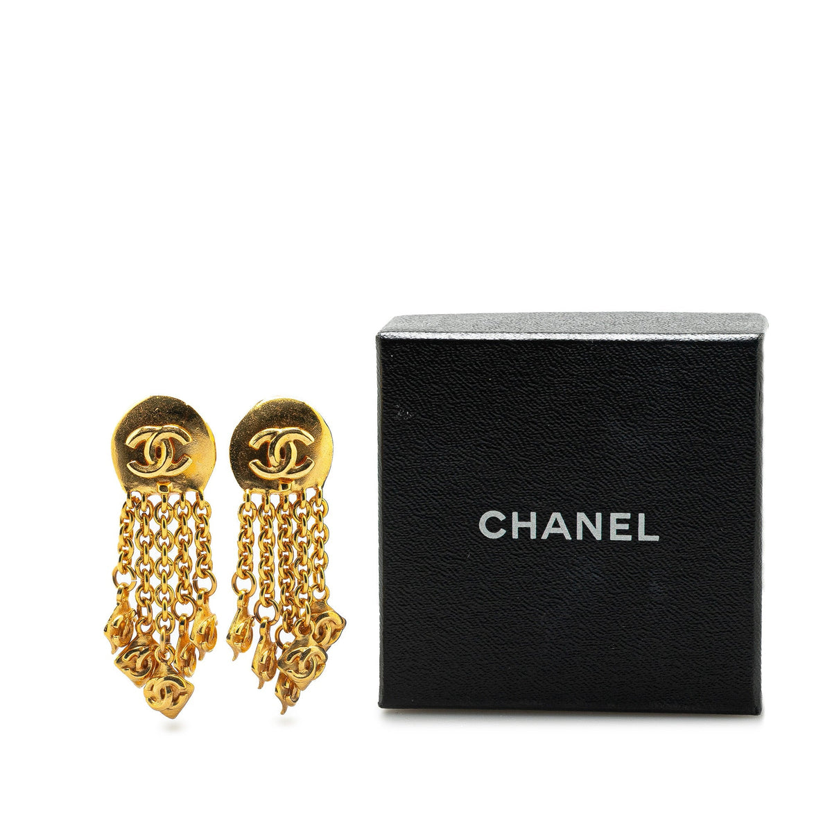 Gold Chanel Gold Plated Dangle CC Clip on Earrings