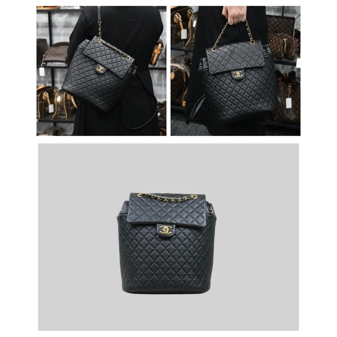 Very Good ( Rank A) ｜ CHANEL Calf Leather Chain Backpack Black Made in 2019 Year｜S25012701