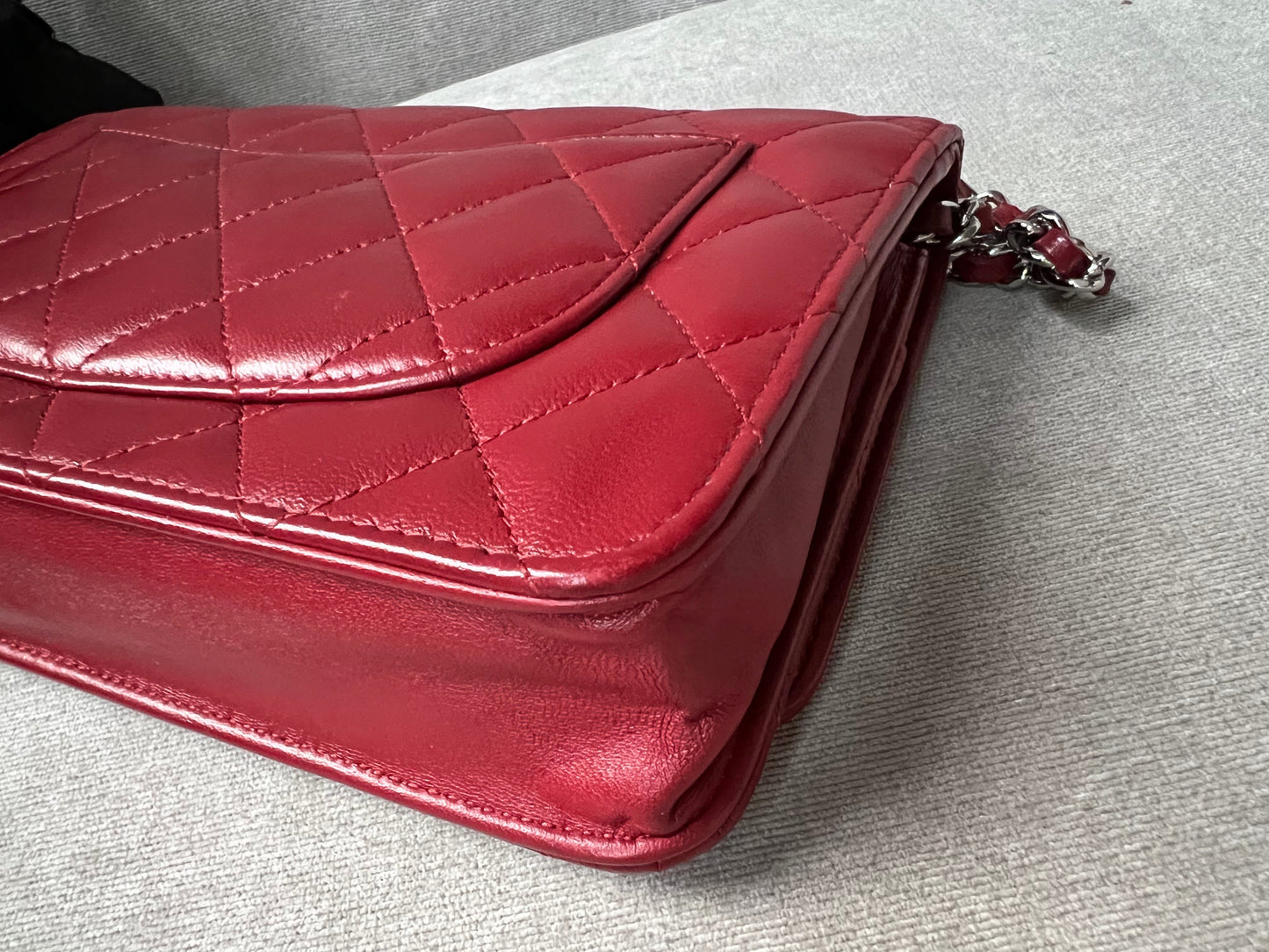 Chanel Red Lambskin Wallet on Chain