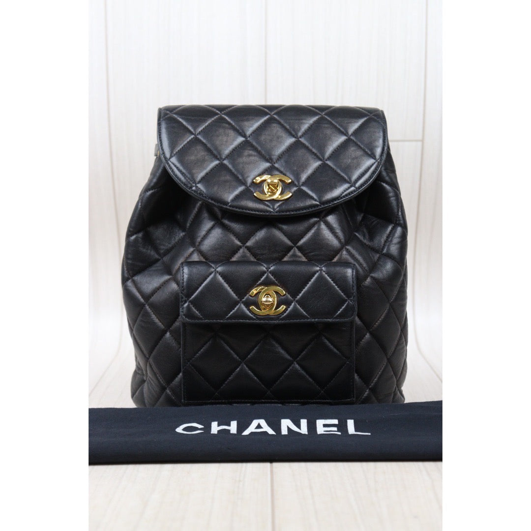 Good ( Rank AB)｜CHANEL  Lamb Skin Duma Backpack  Black Made in 1996-1997 Year｜P24061128