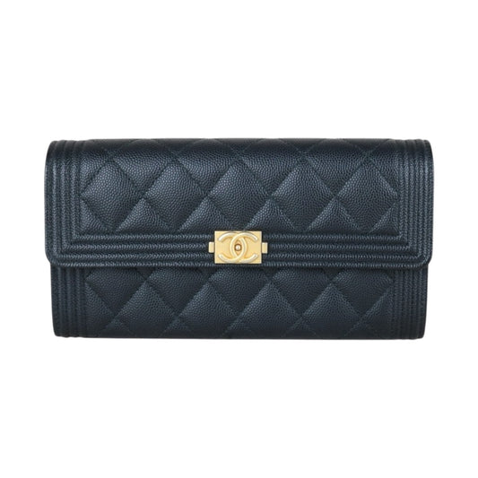 Very Good ( Rank A) ｜CHANEL Leboy Caviar Skin Black Long Wallet Made In 2018 Year｜X25040711