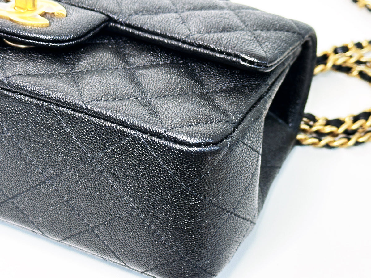 Chanel Mini Rectangular Top Handle Flap Bag Black Caviar GHW 3126 holo card