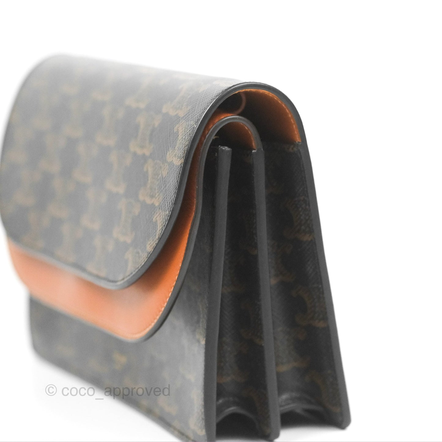 Celine Wallet On Strap Triomphe Canvas Tan Lambskin