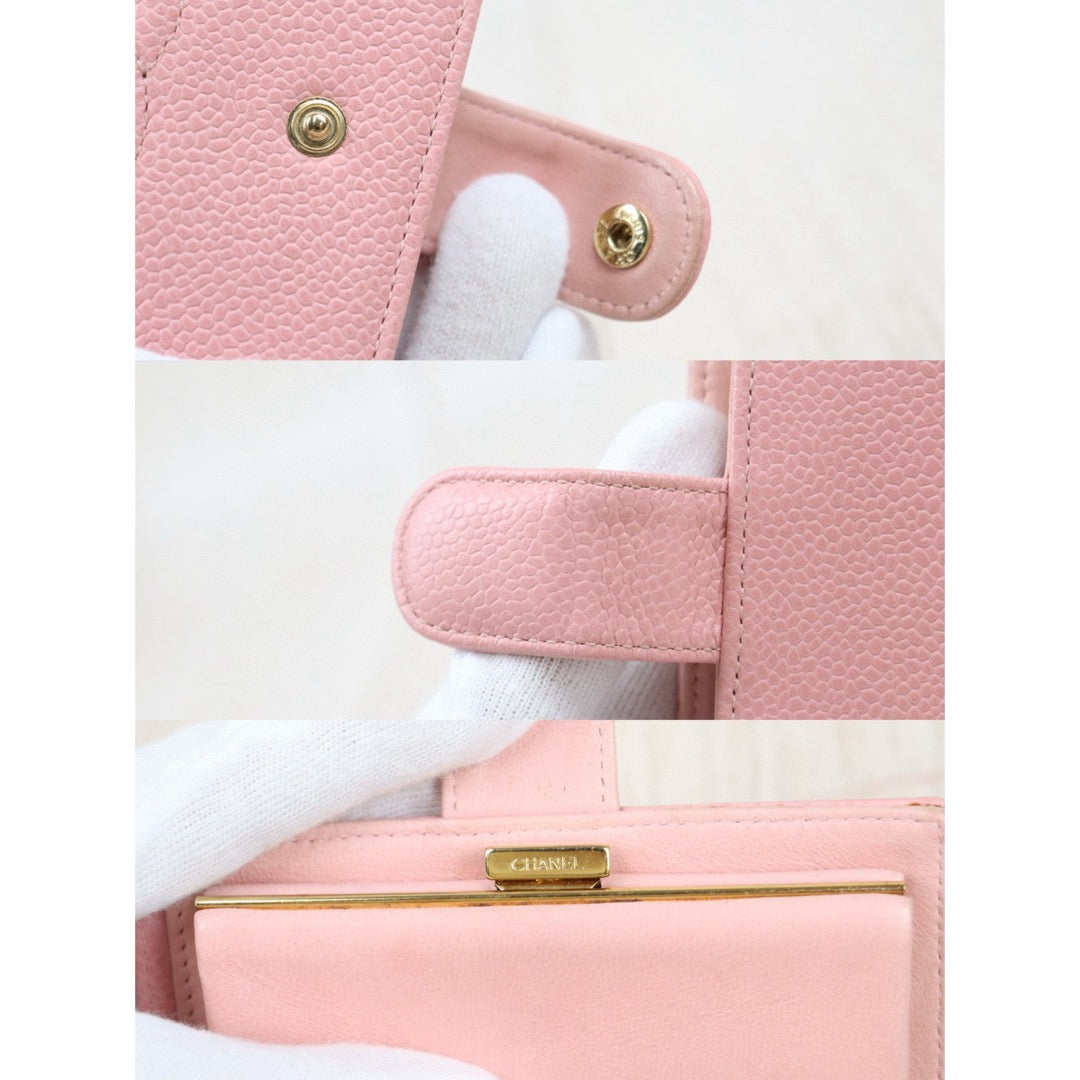 Good ( Rank AB)｜CHANEL Caviar Skin Calf Leather  Wallet Pink Made In 2003-2004 Year｜S25032620
