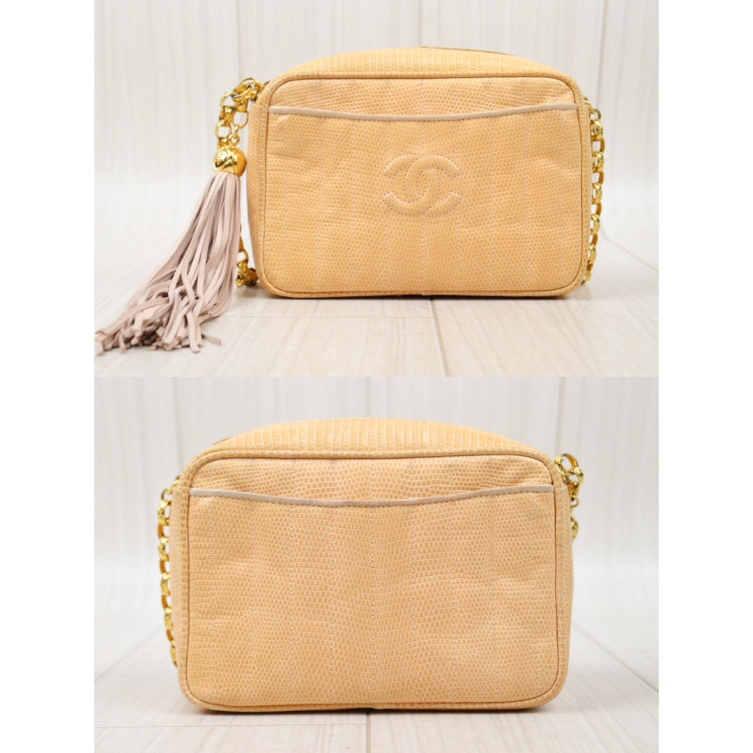 Good ( Rank AB)｜ CHANEL Lizard Skin  Hollow Chain Bag  Made In 1991-1994 Year ｜P24061133