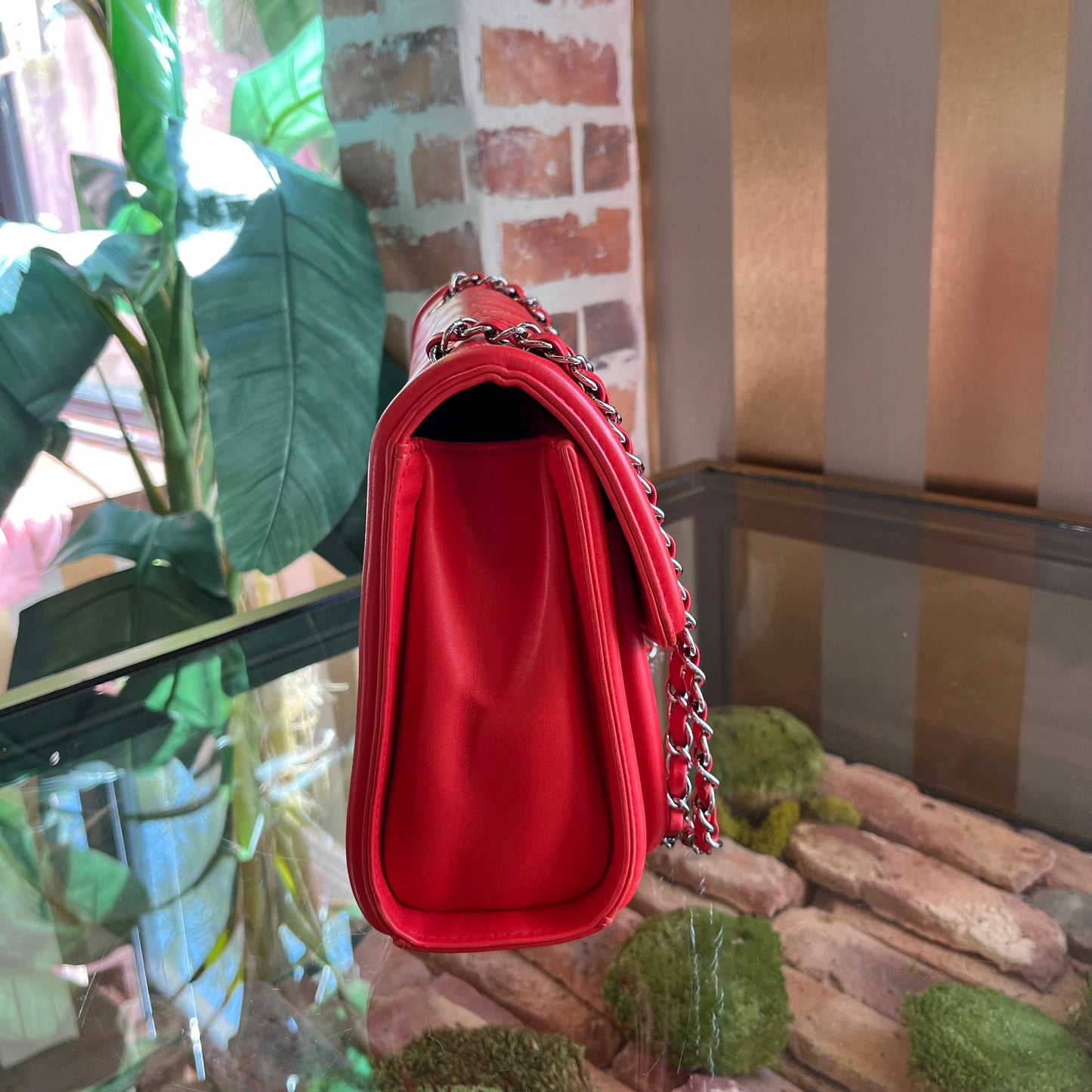 CHANEL Geometric Medium Red Lambskin Quilted Flap Bag