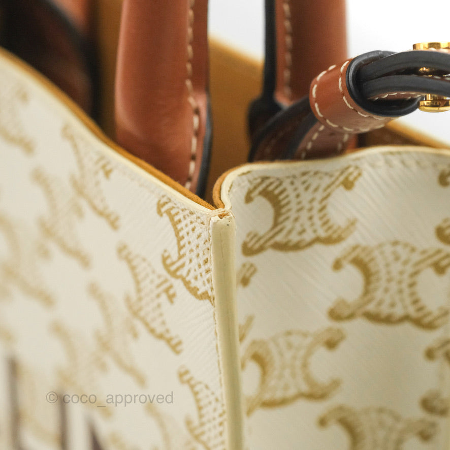 Celine Mini Vertical Cabas Bag Triomphe Canvas White