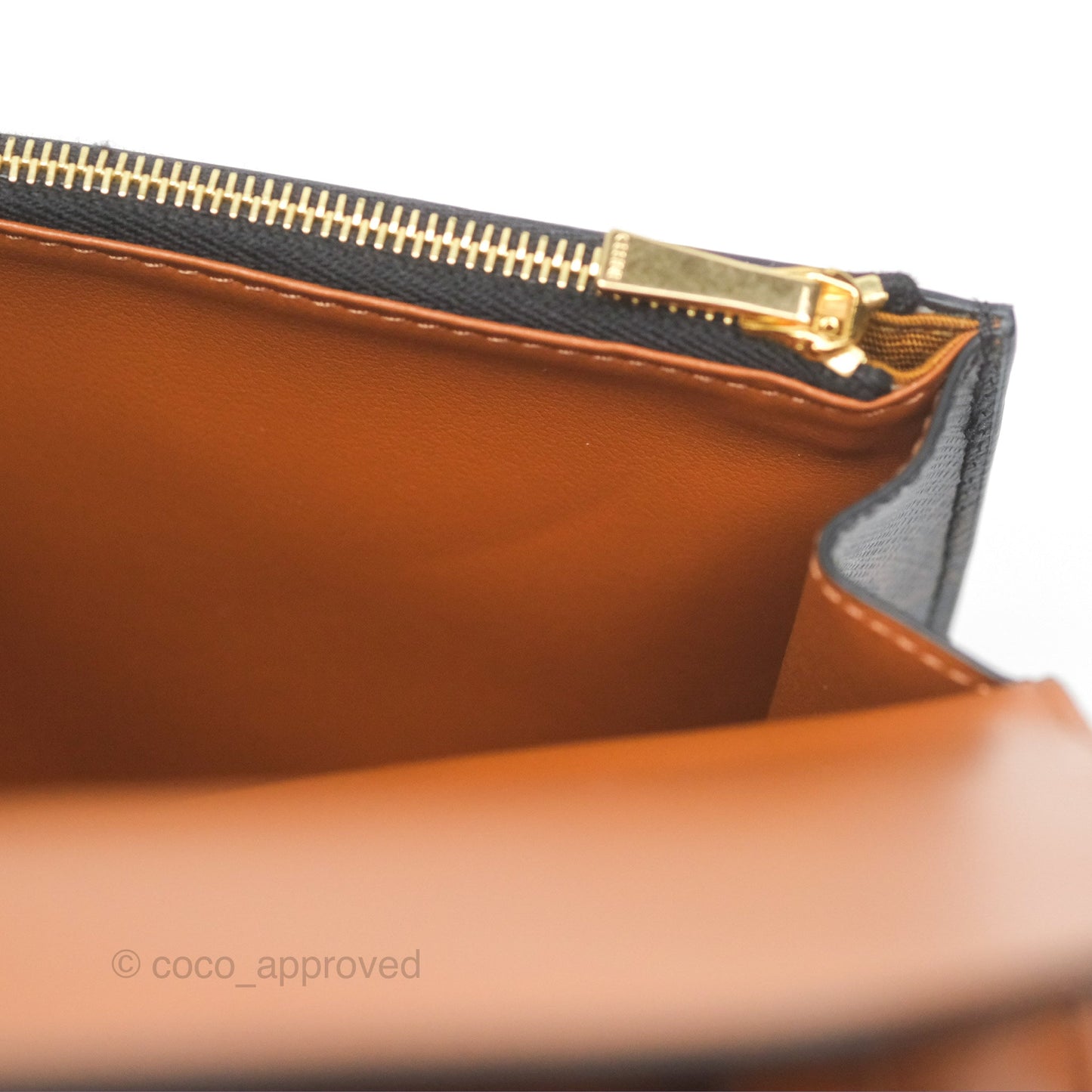 Celine Wallet On Strap Triomphe Canvas Tan Lambskin