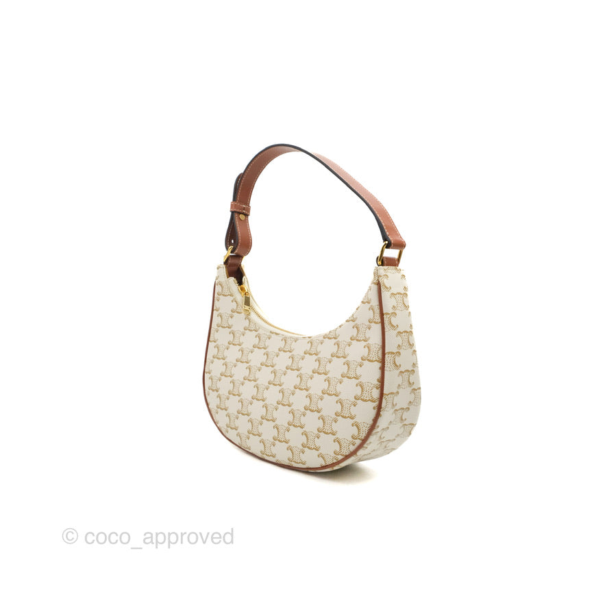 Celine Ava Bag In Triomphe Canvas Calfskin White