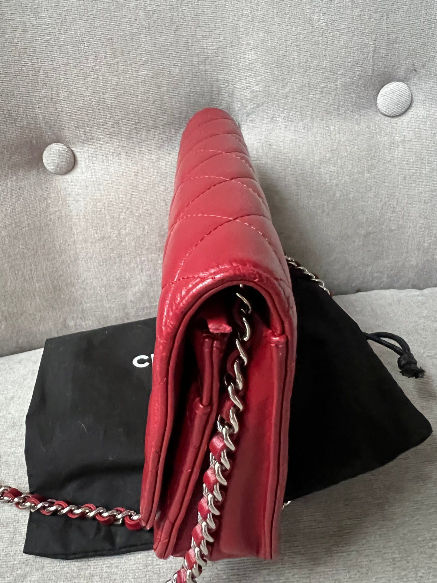 Chanel Red Lambskin Wallet on Chain
