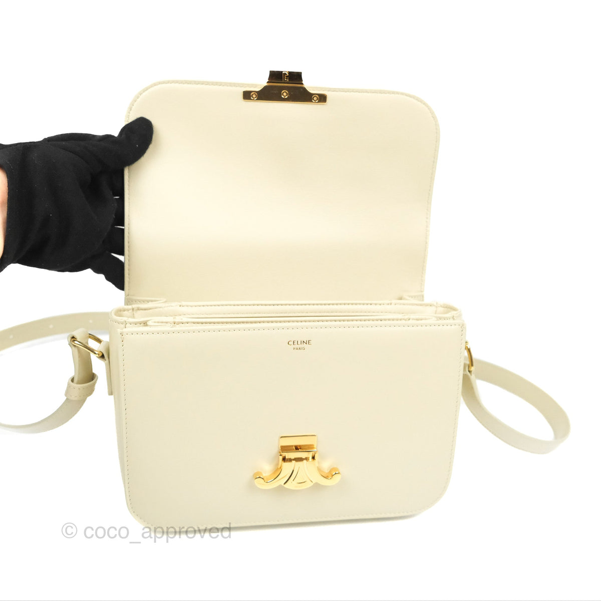 Celine Medium Triomphe Bag Limestone Shiny Calfskin