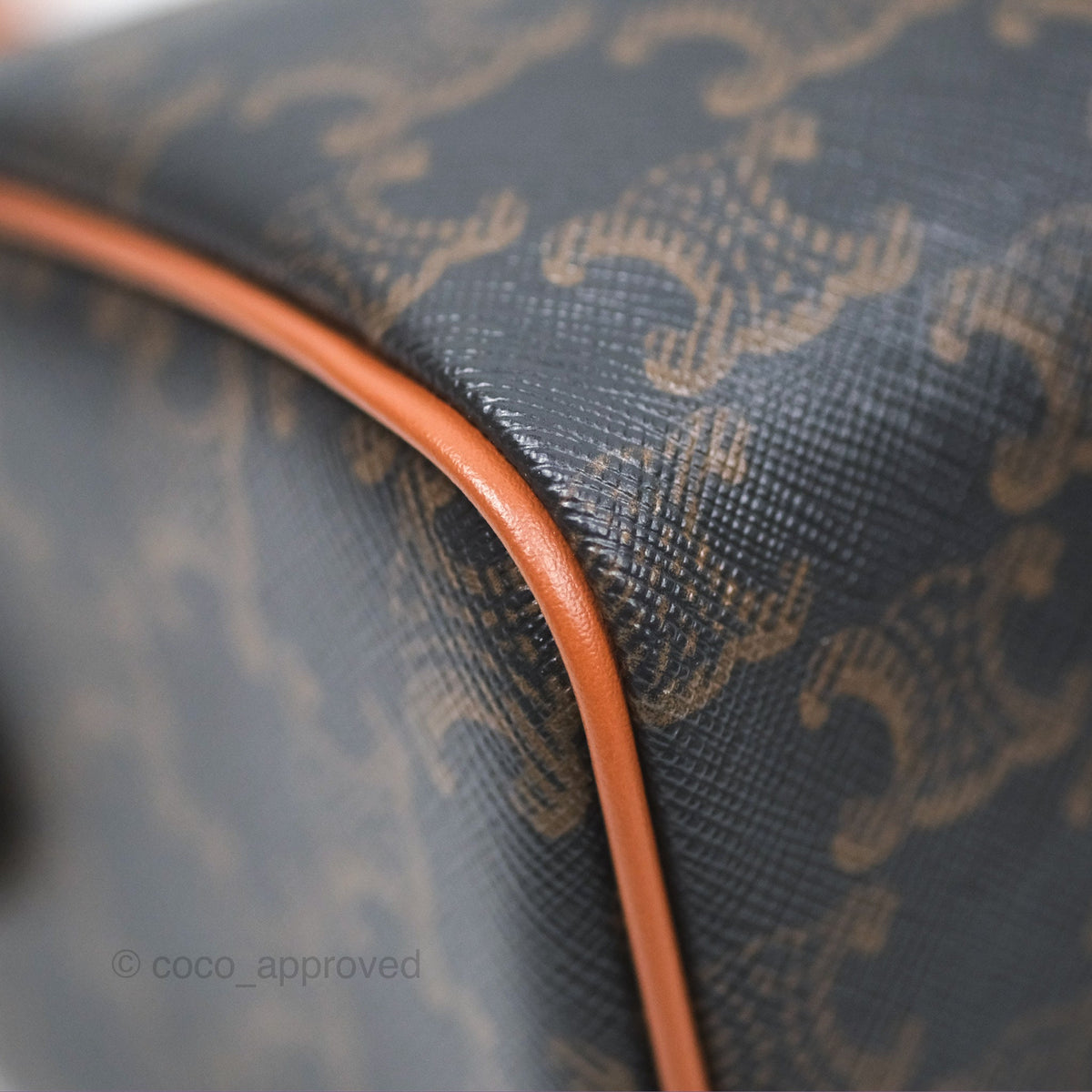 Celine Small Boston Bag Triomphe Canvas Tan Calfskin