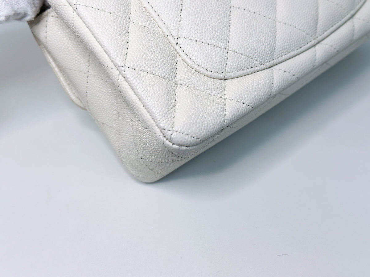 Chanel Mini Rectangular Caviar Classic White GHW 2382 holo card