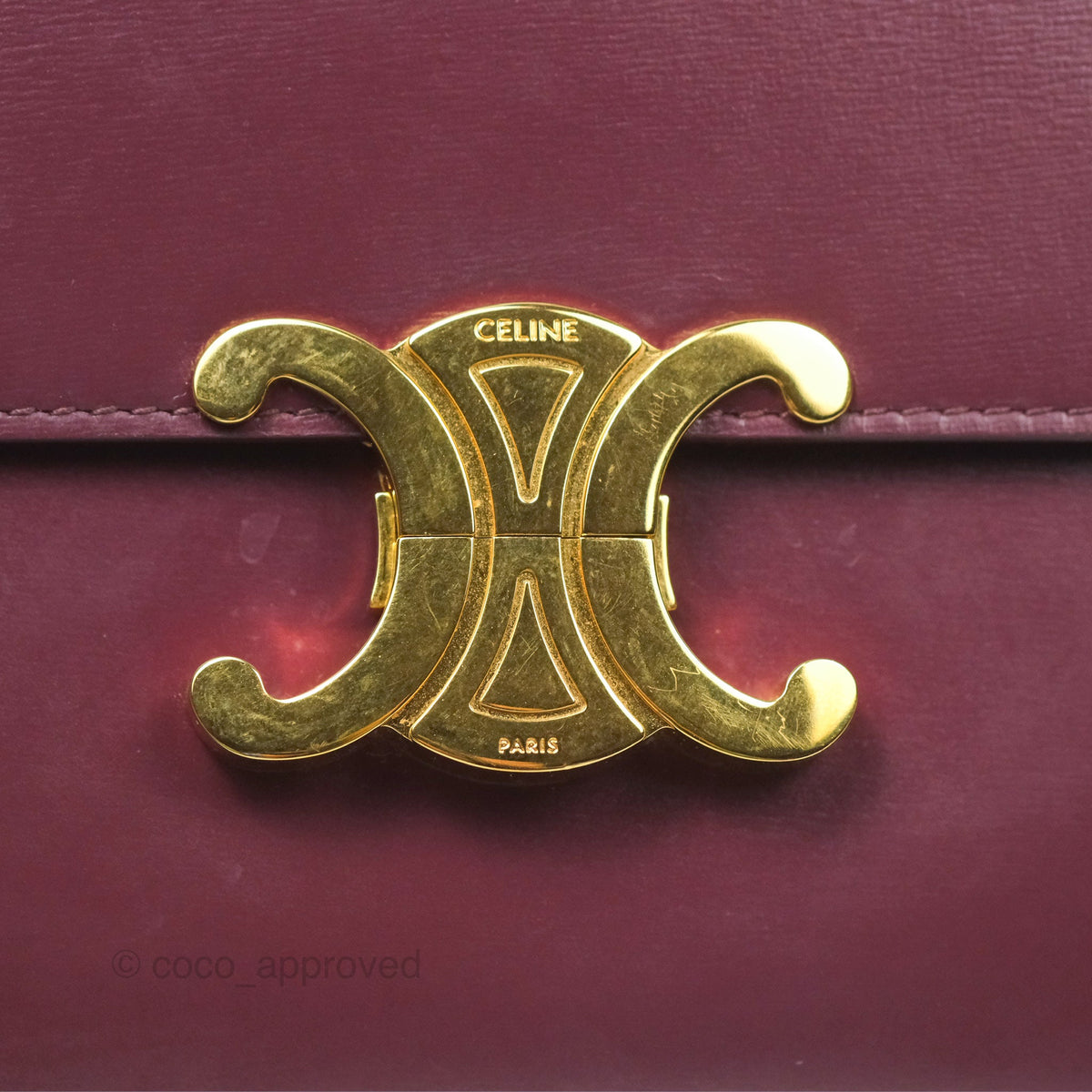 Celine Medium Triomphe Acai Burgundy Shiny Calfskin