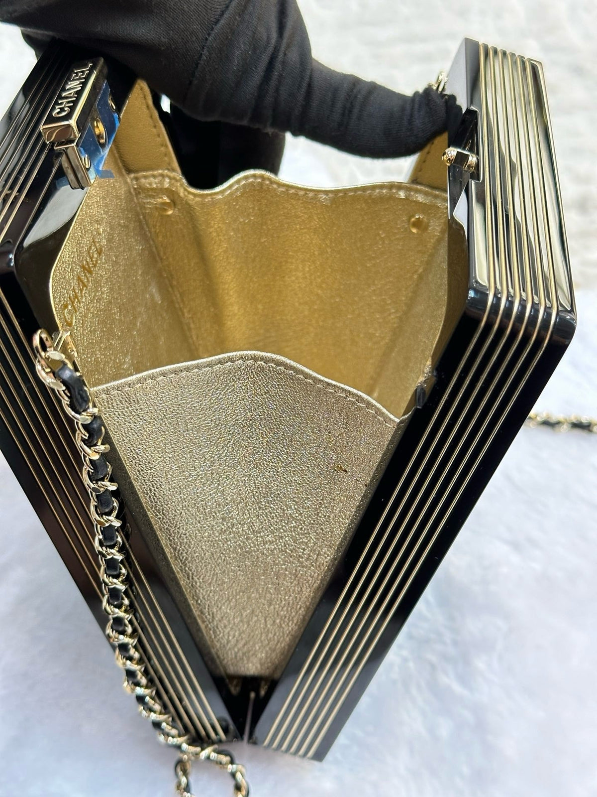 Chanel Plexiglass Pearl Playing Card Casino Minaudiere Clutch Black GHW