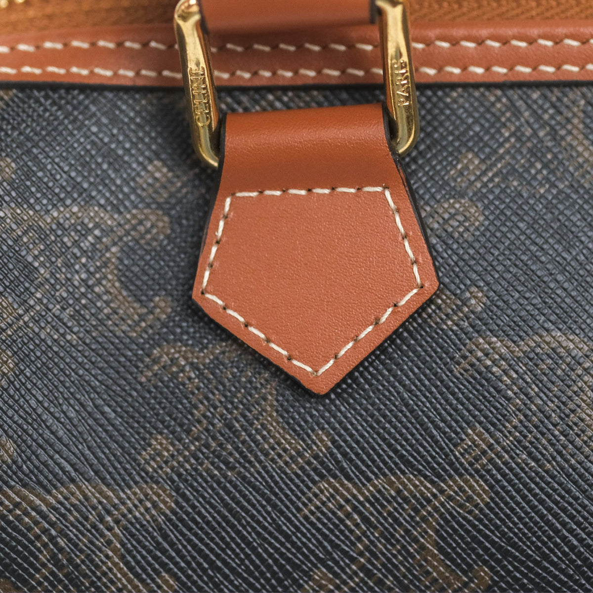 Celine Small Boston Bag Triomphe Canvas Tan Calfskin