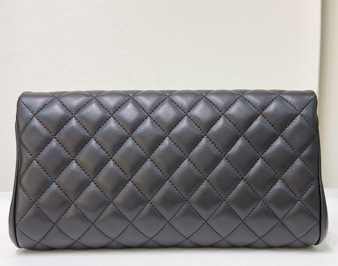 Chanel Lambskin Quilted Fold Up Again Clutch Black